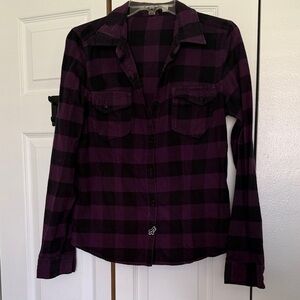 Fox Purple and Black Plaid Button-Front Shirt
